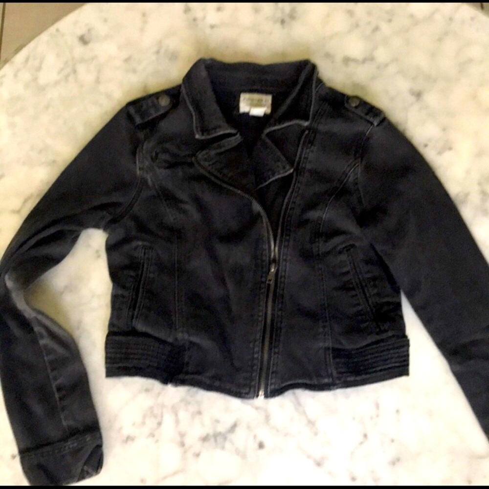 Black Cropped Denim moto jacket